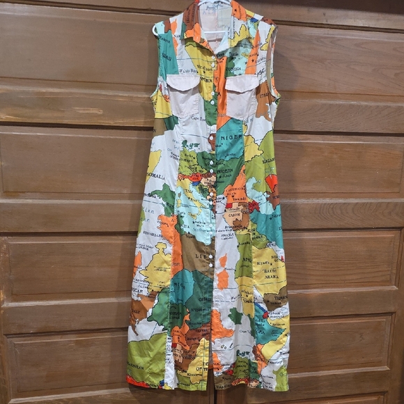 Amazon Dresses & Skirts - Sleeveless Button-Front Midi Dress in Multi Map Print